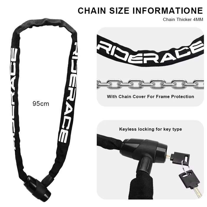 Orange - RIDERACE Bike Chain Lock Portable High Security Anti-Theft Bicycle Lock with 2 Keys for Bic