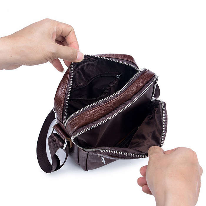 Black - BULLCAPTAI Genuine Leather Men's Shoulder Bag Cowhide Messenger Bags Fashion Male Causal Sma