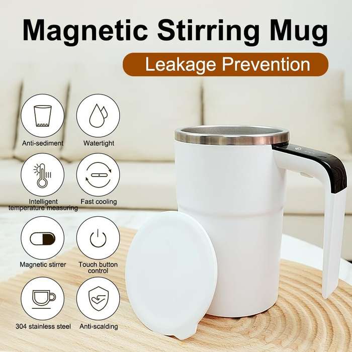 White - 380ML Smart Magnetic Stirring Cup w/LCD & Temperature Detection Self-stirring Coffee Mug Mag