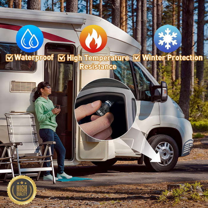 1 - Tire Pressure Monitoring System Solar Powered TPMS for RV and Trailers TPMS with LCD Display 4 S