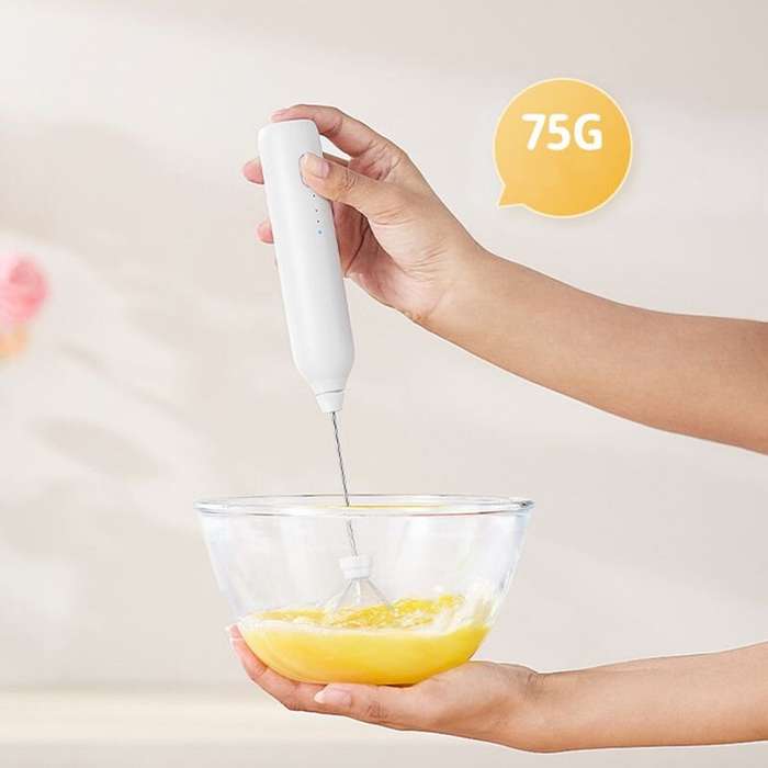 White - Portable USB Rechargeable Milk Frother Handheld Mixer For Making Coffee Lattes And Smooth Cr