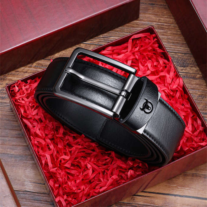 Brown - BULLCAPTAIN 130cm Genuine Leather Men's Fashionable Pinch-buckle Belt with Box as Valentine'