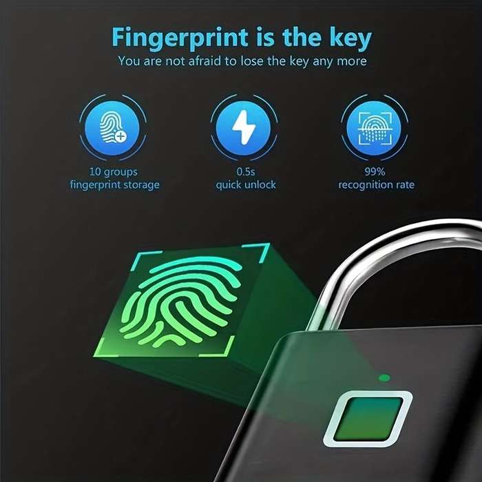 Silver - Smart Fingerprint Padlock 20 Fingerprints USB Rechargeable Door Lock Biometric Fingerprint