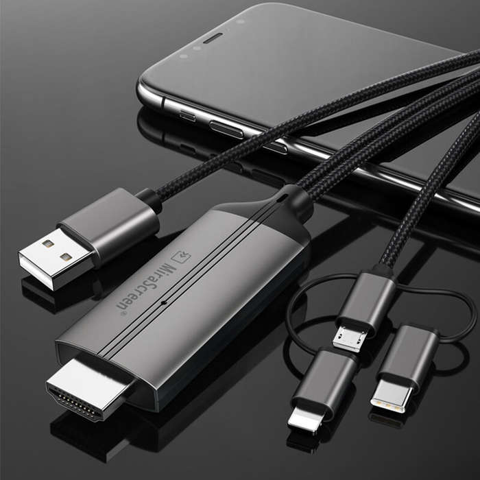 Black - MiraScreen 3-in-1 USB to HDTV Cable 1080P HD Video Conversion Cable Same Screen Cable TV Com