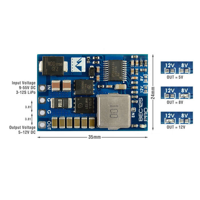 Blue - Matek Systems 12S Pro BEC Step-Down Module with TVS Protection 9V-55V To 5V/8V/12V-5A Input f