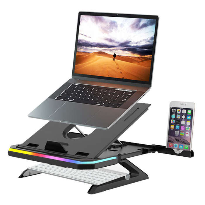 Black - 9001-RGB-BK Double-layer RGB Laptop Holder Heat Dissipation Lifting Stand 9-level Lifting Ad