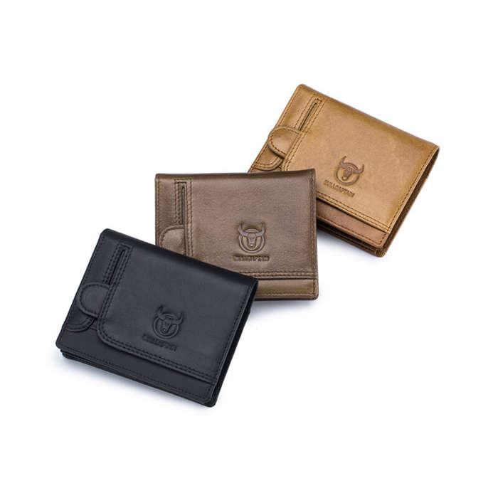 Black - BULLCAPTAIN Genuine Leather Wallet for Men Retro Large Capacity Wallet RFID Blocking Wallet