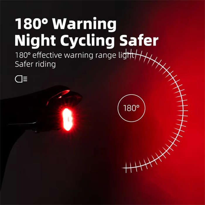 Black - ROCKBROS WR05 100LM Smart Smart Brake Bicycle Taillight 7 Lighting Modes USB Charging 500mAH