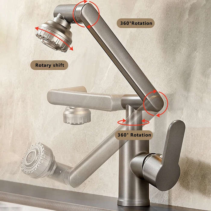 Gun Gray - Universal G1/2 Hot and Cold Rotating Faucet 1080 Degree Rotation Copper Material Dual Mod