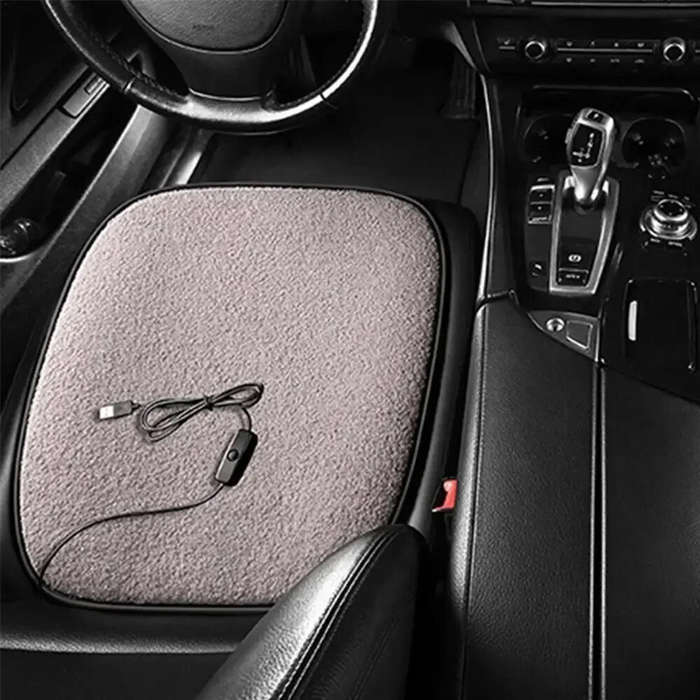 Black - Winter Plush Car Seat Pad Winter Heating Car Seat Cover Heated Cushion 5V 12W Wool Heating W