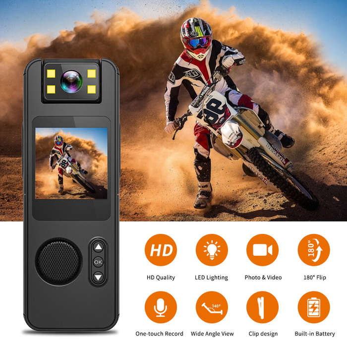 Black - CS11 1080P Back Clip Camera Video Recorder 180 Degree Adjustable Lens Cycling Recorder Built