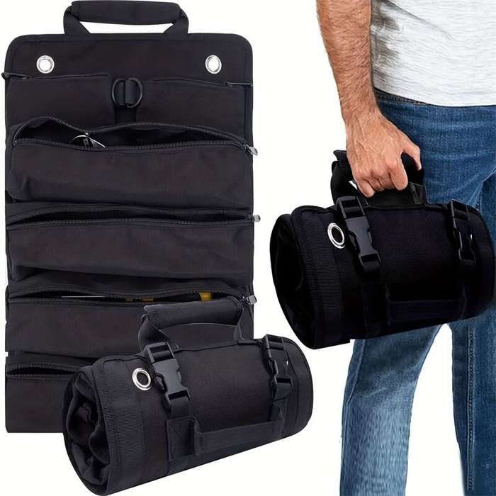 Black - Heavy Duty Oxford Tool Bag with Large Capacity Waterproof Design Multi Pocket Organizer for