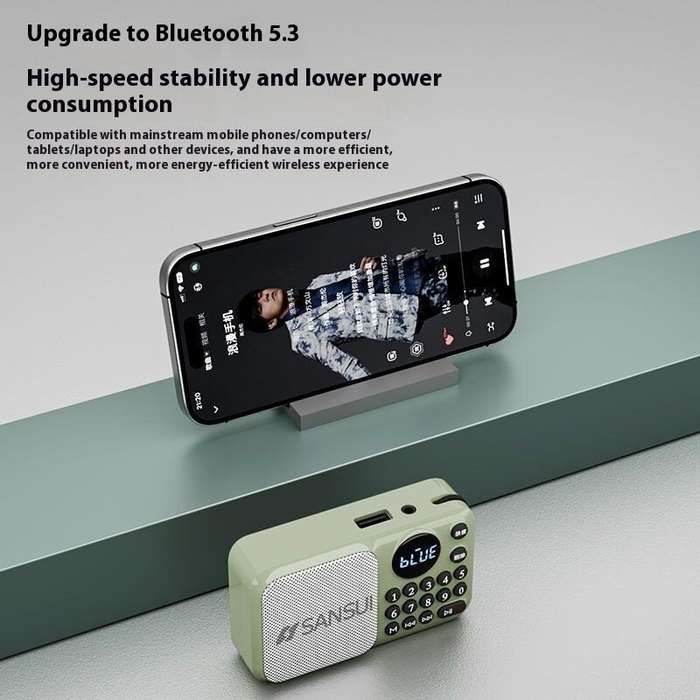 Green - SANSUI U1 FM Radio Portable bluetooth Speaker Built-in Dual Magnetic Speakers Support TF Car
