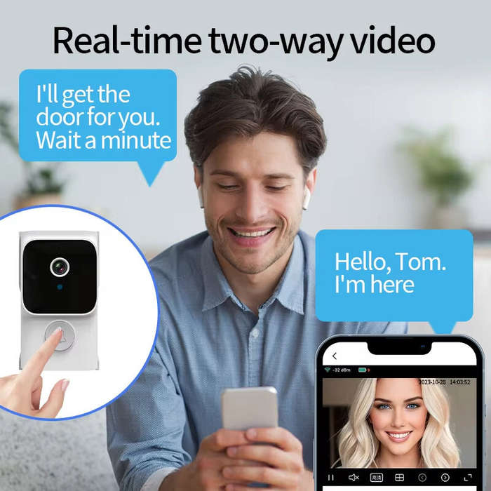 Black - Tuya Wireless Doorbell Camera 1080 High-Definition Bidirectional Audio WiFi Video Intelligen