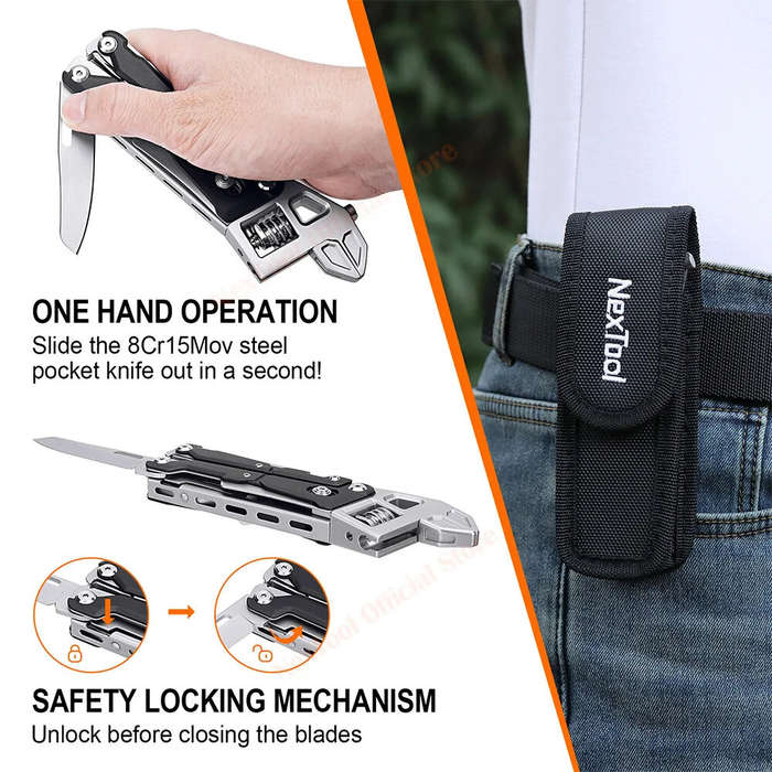 Black - NexTool W4 Multitool Wrench 11-In-1 Adjustable Wrench Pliers Hand Tools Screwdriver Wooding