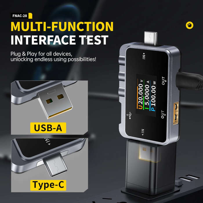 #A - FNIRSI FNAC-28 USB Tester Voltage Current Power Meter 4-24V 6.5A Color Screen Protocol Detectio