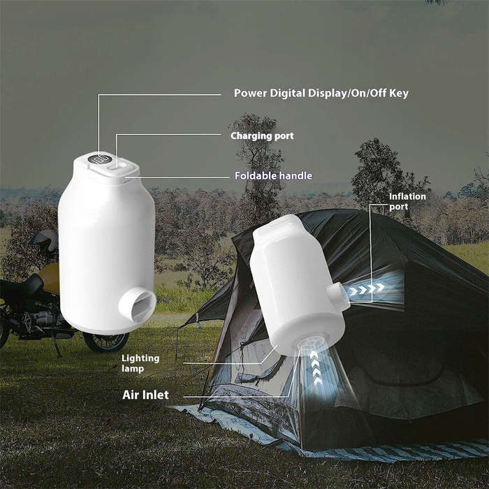 Black - IPRee 3 in 1 Electric Air Pump With Battery For Inflatable Bed, Vacuum Bags, 5 Camping Nozzl