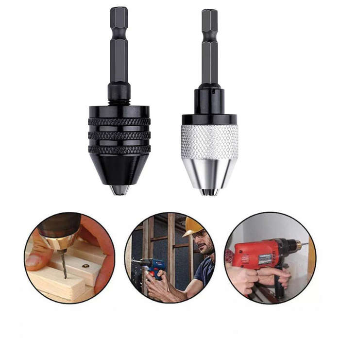 2PC Hex Shank-Black and White Keyless Drill Chuck Adapter For Easy Bit Changes Available In Electric