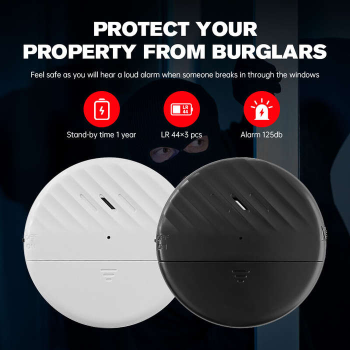 Black - Wireless Door Window Vibration Sensor Alarm 125dB Glass Breakage Anti-theft Sensor Easy Inst