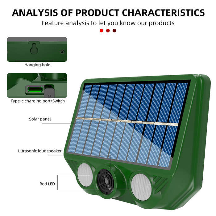 1pcs - Mouse Repeller Solar Powered Courtyard Balcony Household Ultrasonic Animal Repeller Bird Repe