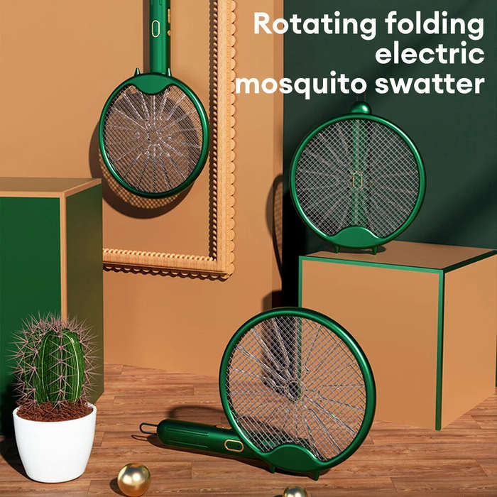 Green - 3000V Electric Mosquito Racket Mosquito Killer Lamp USB Rechargeable Foldable Mosquito Repel