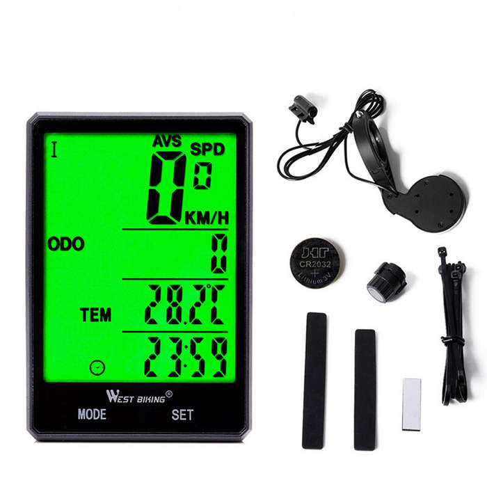 Black - WEST BIKING Wired Bicycle Computer 2.8 Inch Large Screen LC Backlight Waterproof Speedometer