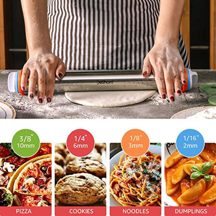 Silver - Rolling Pin Kitchen Tool Stainless Steel Adjustable For Baking Pasta Pizza Pie 4 Different