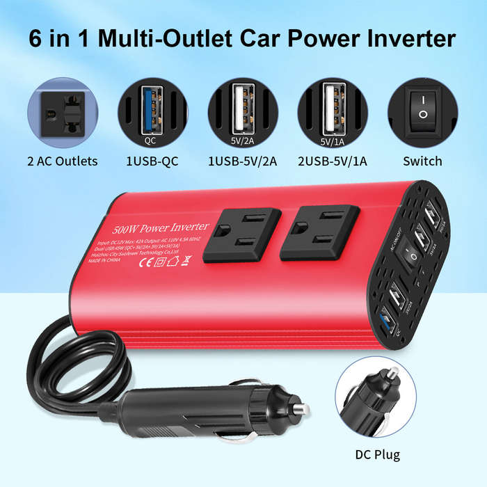 US Plug - 12V to 220V Car Inverter Modified Sine Wave Car Power Converter 500W Peak Power Quick and