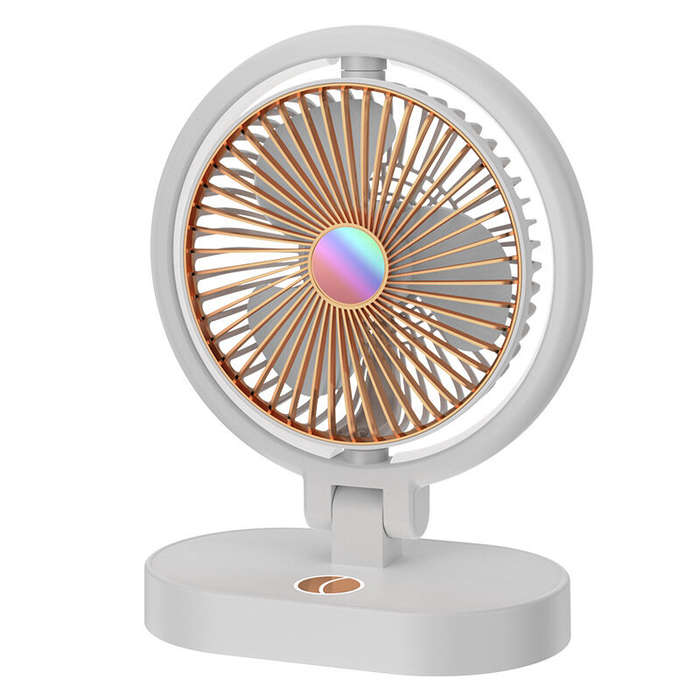 White + Blue - Folding Small Fan Portable Home Mute USB Desktop Charging Three Level Atmosphere Nigh