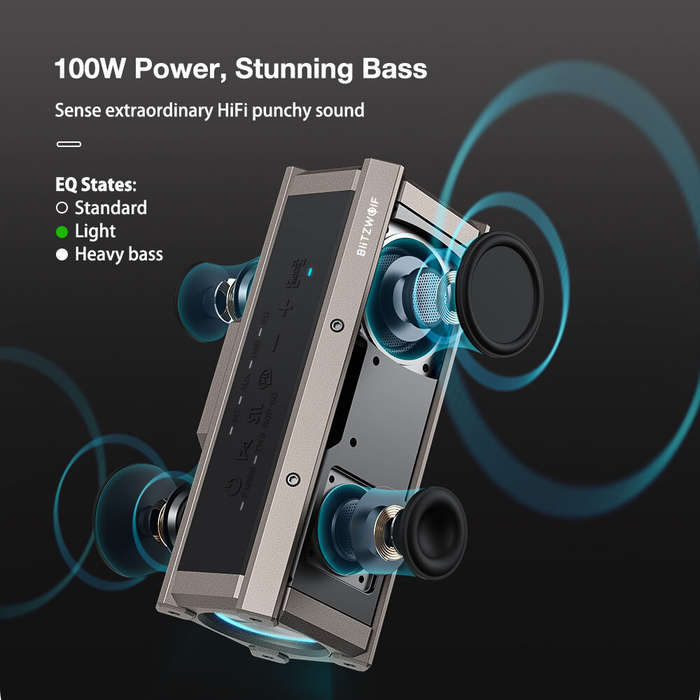 BlitzWolf BW-WA3 100W bluetooth Speaker Portable Speakers Quad Drivers Dual Diaphragm Deep Bass RGB