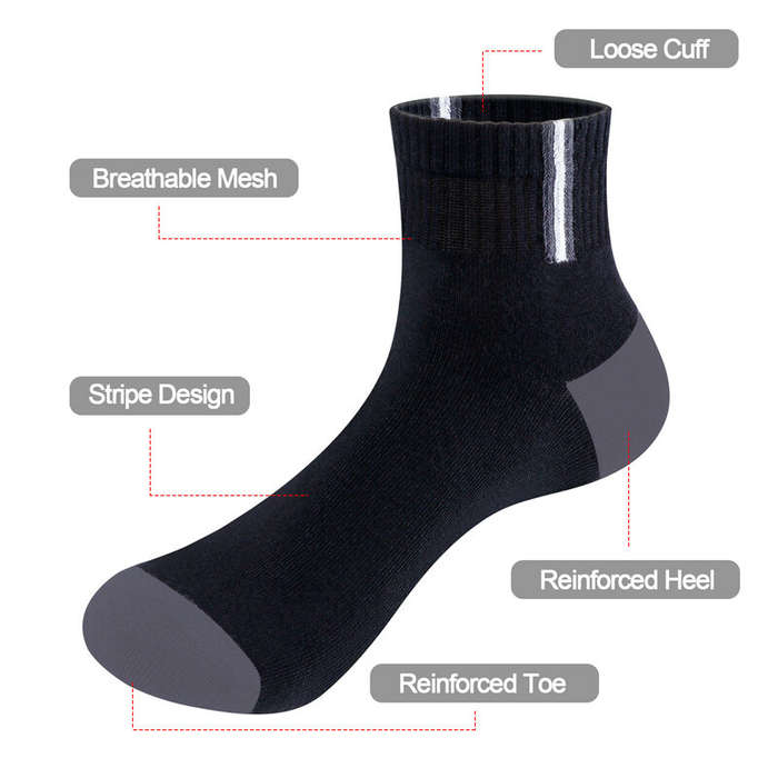XL - YUEDGE 5pcs Men Casual Sports Cotton Socks, Thickened Sweat-absorbent Breathable Short Socks