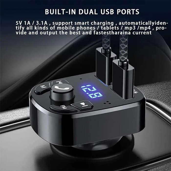 Black - Dual USB Car MP3 Player Fast Charger FM bluetooth Receiver Compatible 5.0 FM Transmitter USB