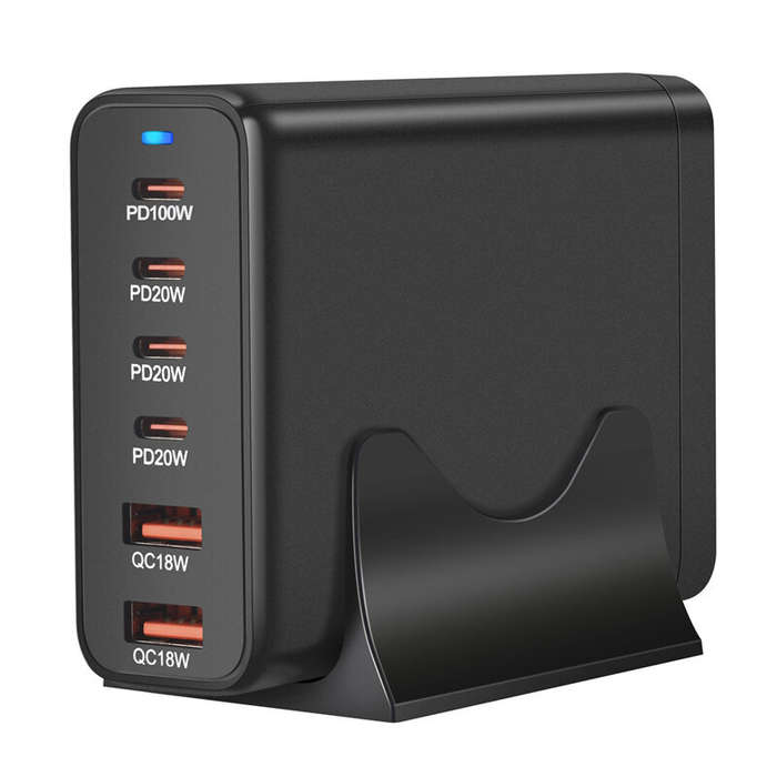 EU Plug - [GaN Tech] 200W 6-Port USB PD Charger 2USB-A+4USB-C Fast Charging Desktop Charging Station
