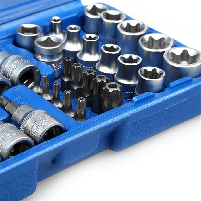 34PCS Torx Bit Socket and E-Torx Star Socket Set 1/4 3/8 1/2 Drive Chrome Vanadium Steel with Storag