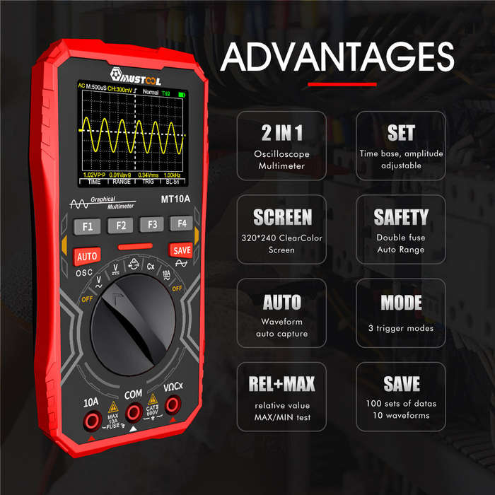#1 - MUSTOOL MT10A Intelligent Graphical Digital Oscilloscope Multimeter 2 in 1 With 2.4 Inches Colo