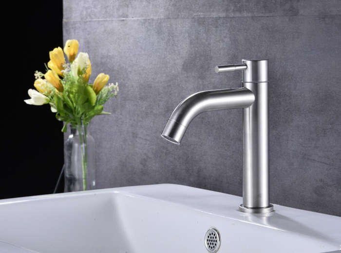 High + 60cm pipe - 304 Stainless Modern Bathroom Sink Basin Faucet
