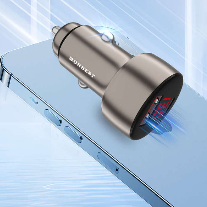 Blue - MORBEST C77CA 48W 2-Port USB PD Car Charger Adapter USB-A+USB-C PD QC Fast Charging with Red