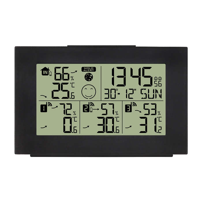 One for Three Digital Thermometer Hygrometer Alarm Clock Wireless Indoor Weather Station Dual Alarm