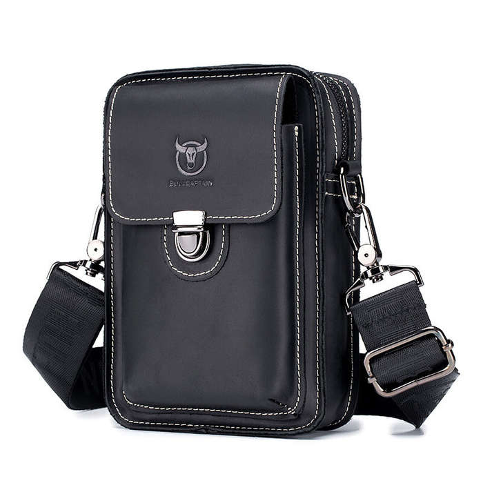 Coffee - BULLCAPTAIN Men Casual Waist Bag Belt Purse Genuine Leather Multifunctional Shoulder Messba