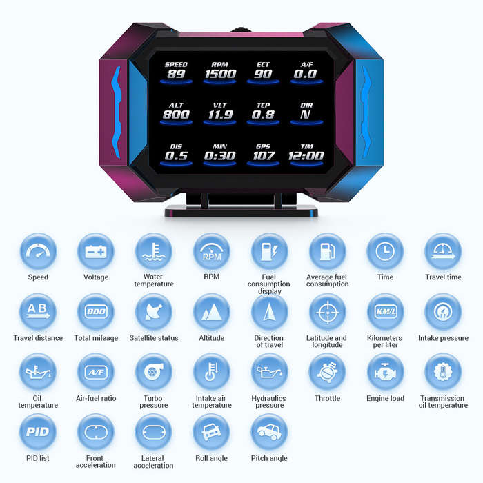 Black - P25 Car HUD Head-up Display LCD OBD Multifunctional Incline Meter Displaying Car Speed Water