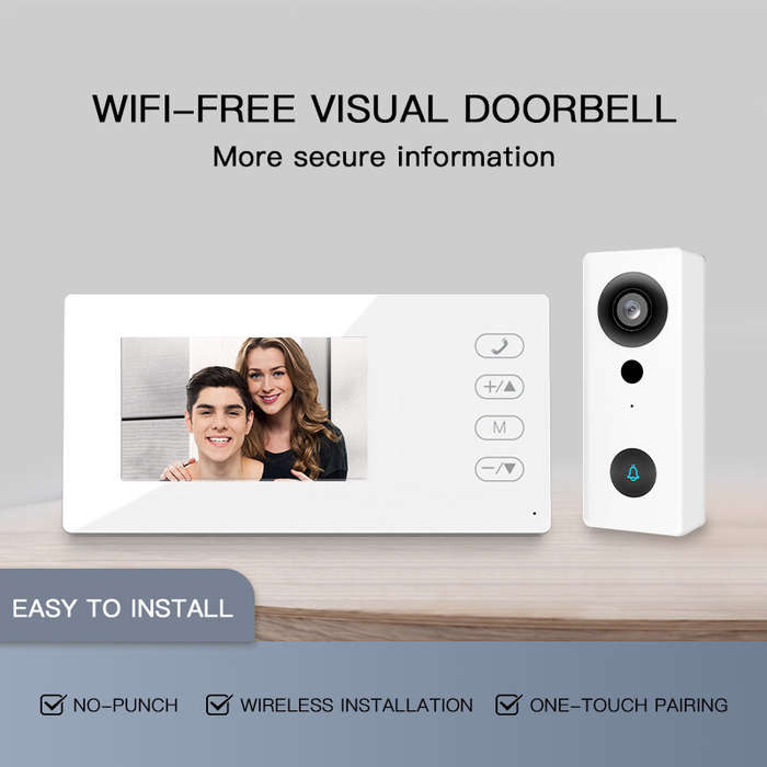 White - WF006-KP2 Video Doorbell 4.3 Inch IPS Screen Two Way Intercom Night Vision Wireless Installa