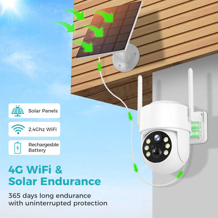 Sovmiku WTD714 4MP HD WiFi PTZ Camera Outdoor Wireless Solar Powered IP Camera Night Vision PIR Moti