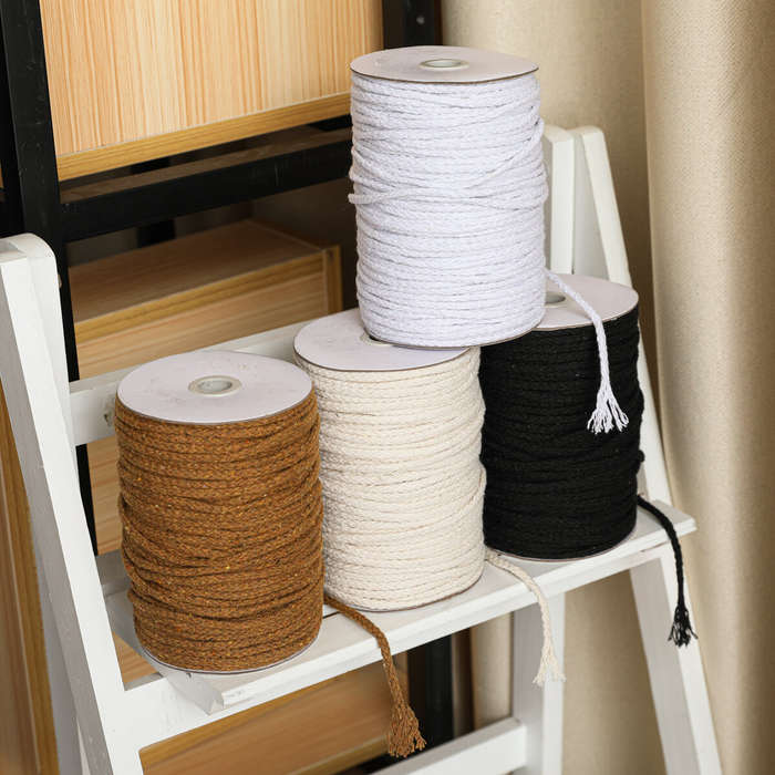 Khaki - 5MM 8-strand 100M Per Roll Cotton Rope Natural Cotton Twisted Macrame Rope String DIY Craft