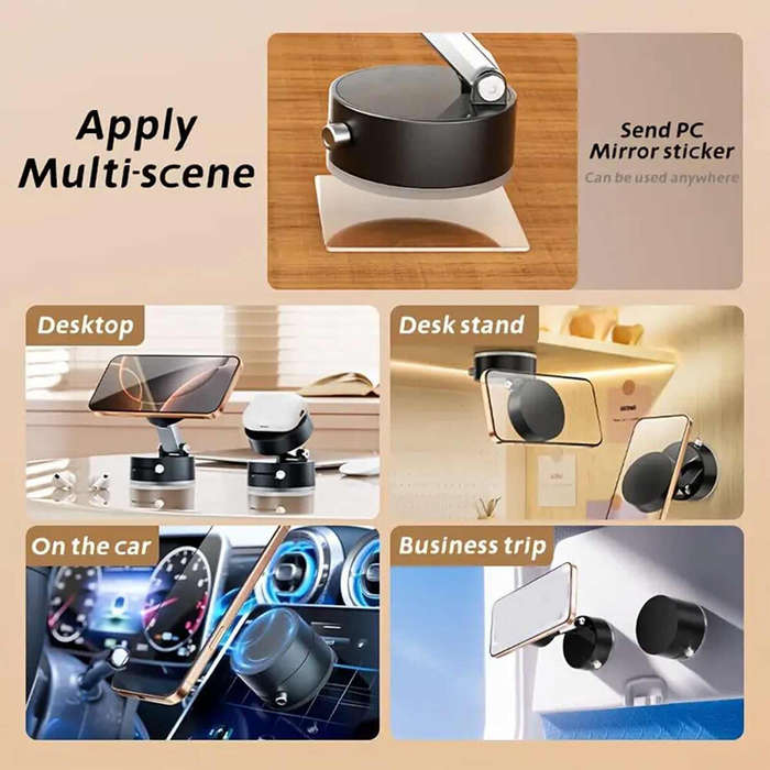 Black - Foldable Magnetic Vacuum Phone Holder 360 Electric Suction Car Mount Double-Sided Swivel Sta