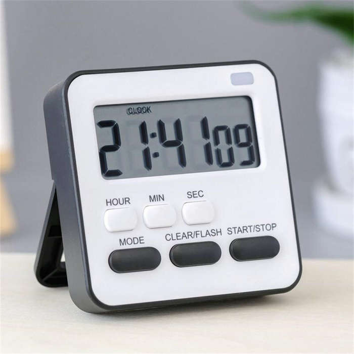 Black - LED Digital Kitchen Timer 24-Hour Countdown Memory Function Dual Alarm Snooze Magnetic Base