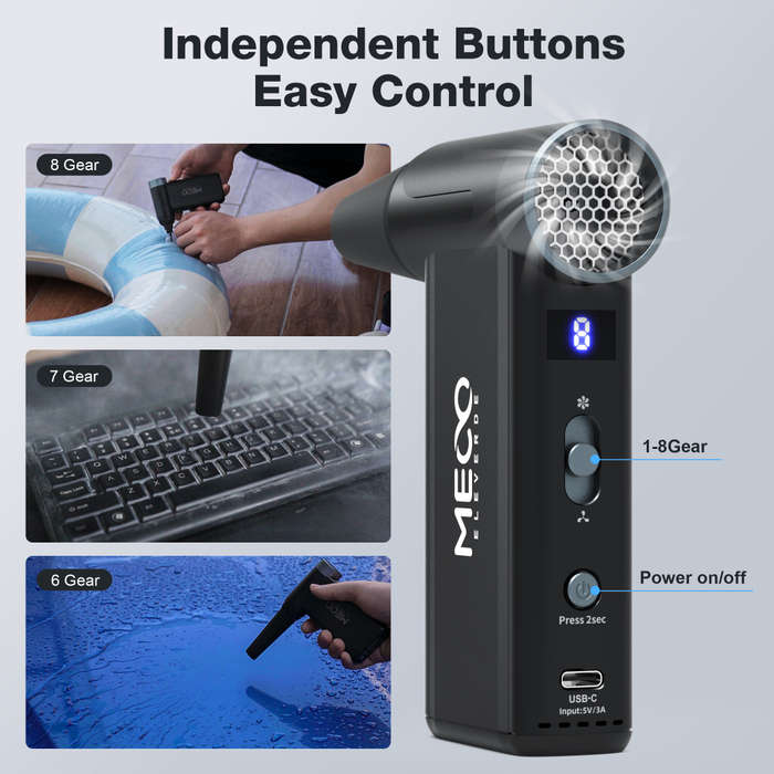 Black - MECO ELEVERDE D1 Electric Compressed Air Duster Vacuum Cleaner 8-Gear to 130000RPM Keyboard