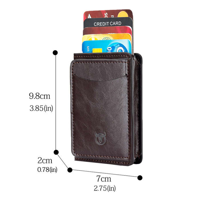 Brown - BULLCAPTAIN Men's Mobile Phone Holder Card Holder RFID Blocking Leather Wallet Aluminium Box