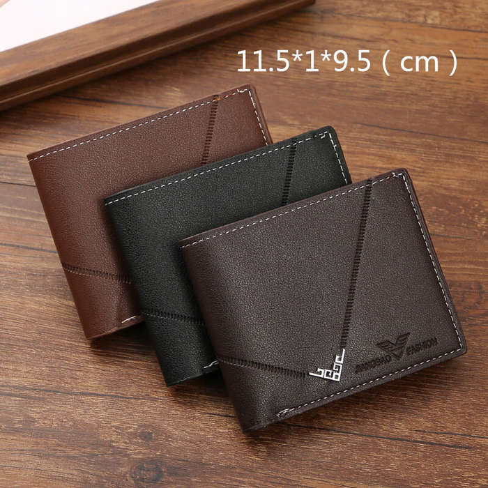 Black - Men Casual PU Leather Short Wallets Multiple-card Slots Card Case for Men Bifold Purse Busin