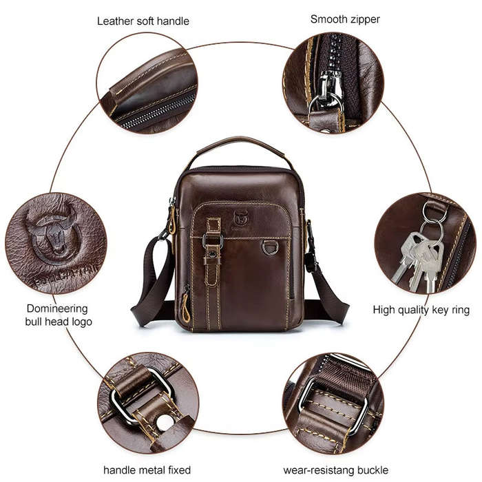 Coffee - BULLCAPTAIN Genuine Leather Men's Shoulder Bag Small Handbag Fashion Crossbody Bag for Men