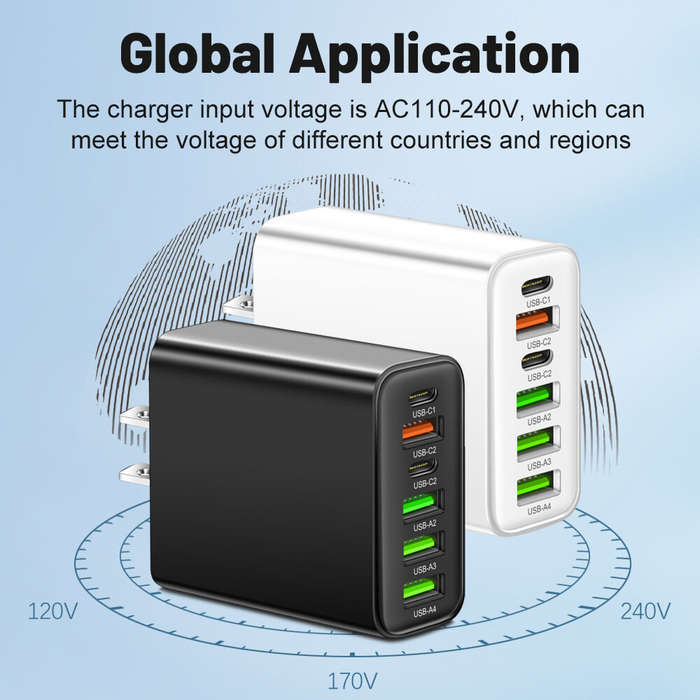Yellow - AR-880 3.1A 65W 6-Port USB PD Charger 4USB-A+2USB-C Fast Charging Wall Charger Adapter EU P